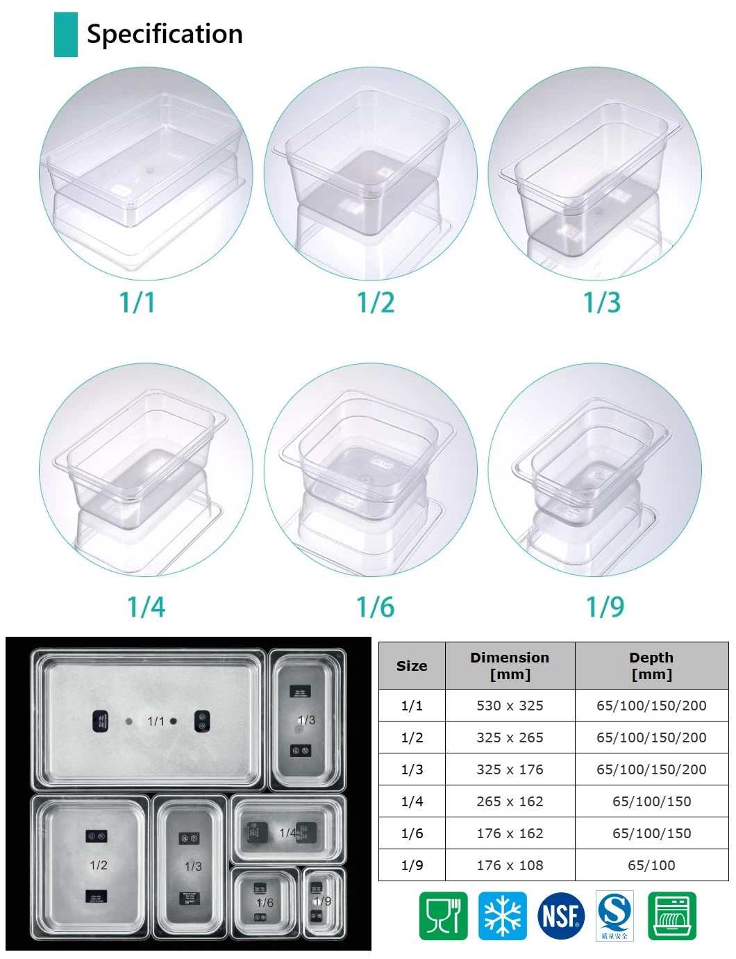 1/1 Full Size 2.5&quot; Deep Polycarbonate Cold Food Storage Container Plastic Gn Pan for Catering