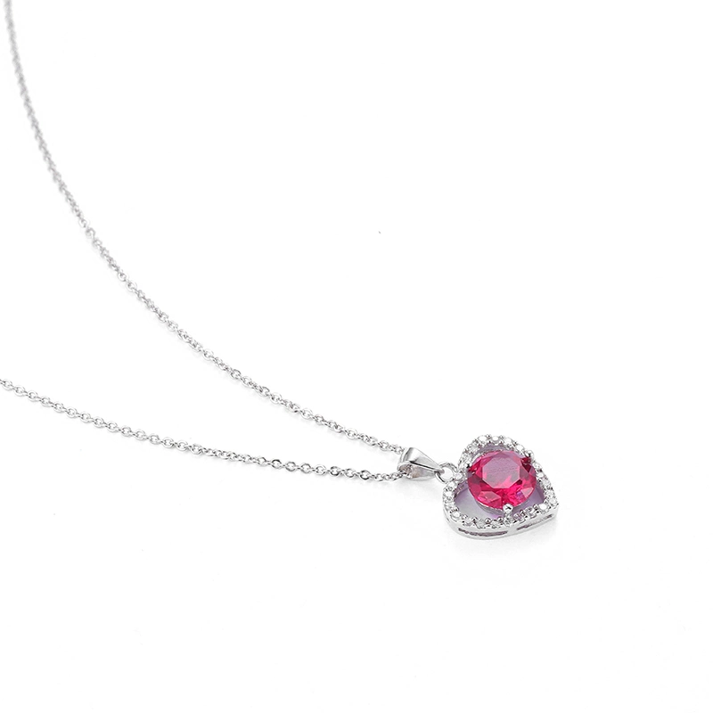 Real 925 Silver Jewelry Exquisite Ruby Stone Heart Pendant for Women Birthday /Anniversary